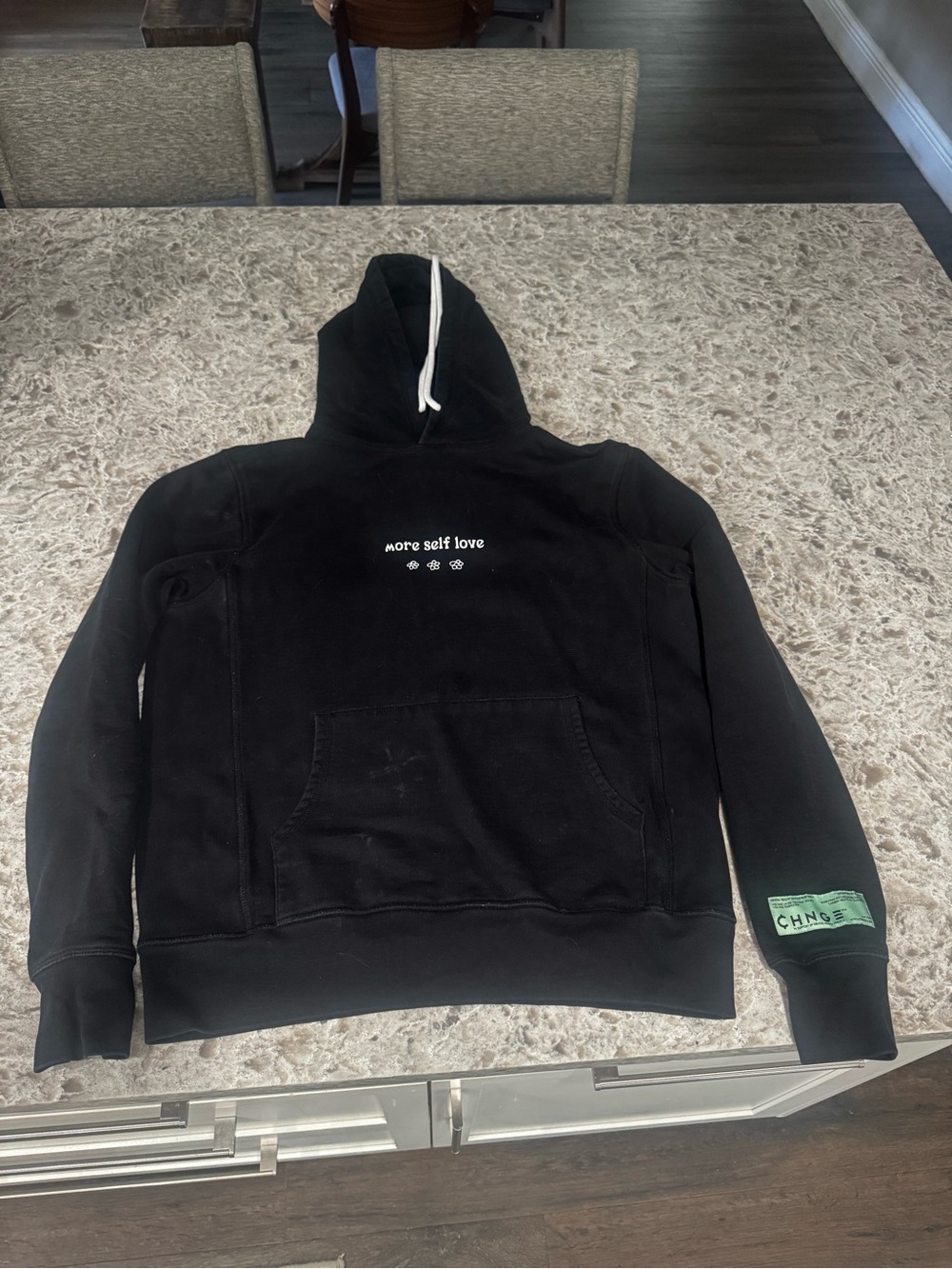 CHNGE Black Hoodie with Mint Green Sleeve Patch oversized